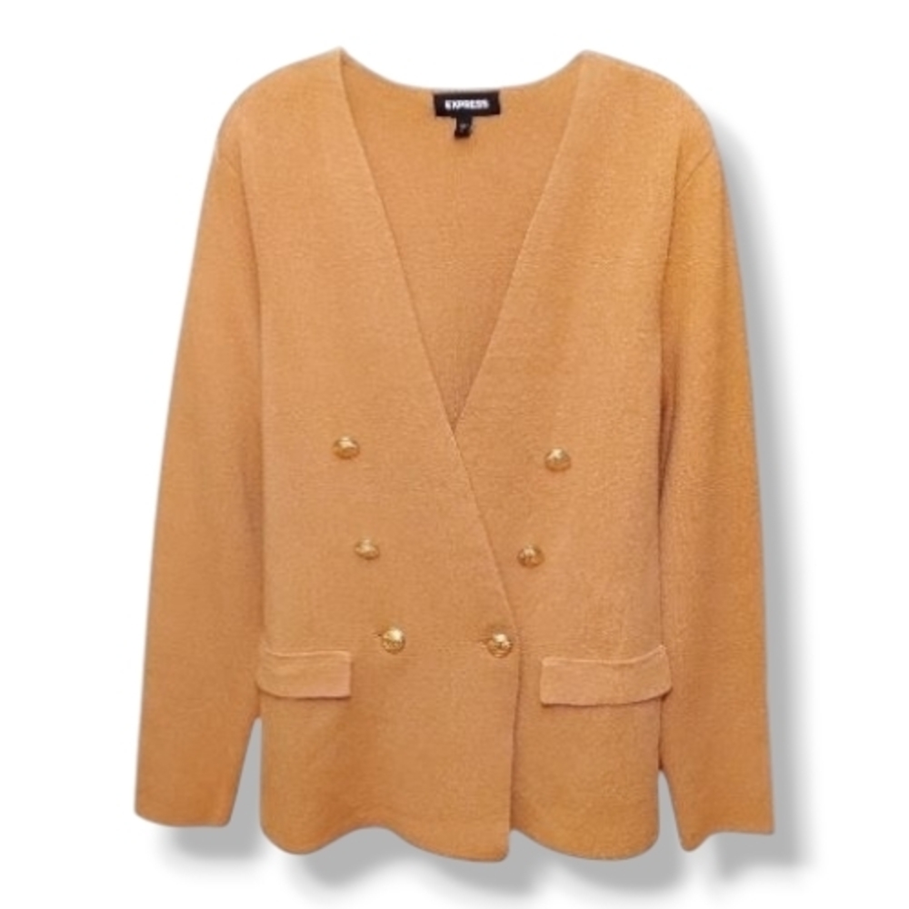 Express Women's Camel Sweater Blazer with Gold Buttons Size Medium NWOT